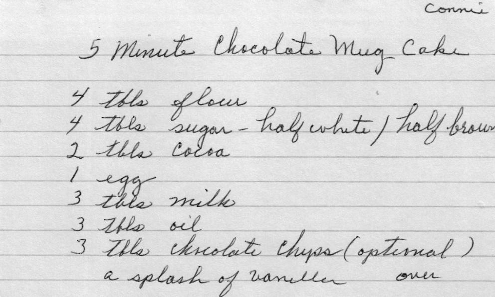 Mug Cake Mix recipe card side 1